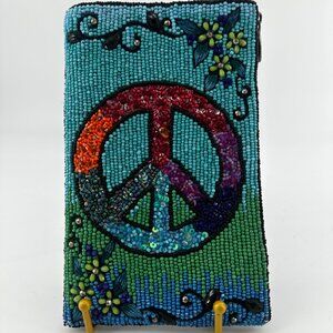 Mary Frances Peace Sign Beaded Crossbody Phone Bag